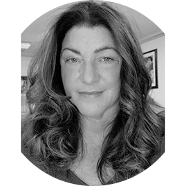 Black and white, circle-cropped headshot of Dawn M, Senior Manager, Marketing Operations